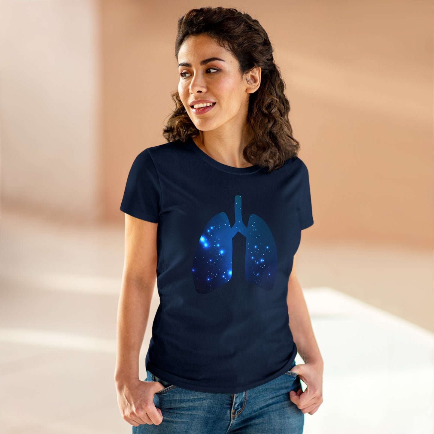 Spacey Lungs Women's Mid-weight Cotton Tee - Abstract Medical Art