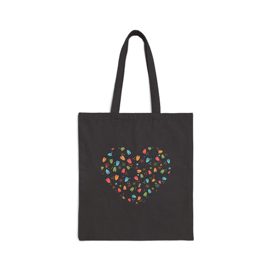 Heart With Soft Multi-colored Lights Cotton Canvas Tote - Holiday Graphics