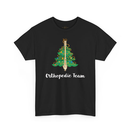 Ortho Team Christmas Tree Heavy Cotton T-shirt -Graphic Holiday Top