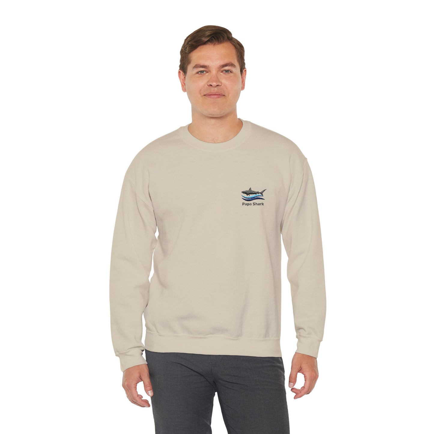 Papa Shark Embroidered Crewneck Sweatshirt