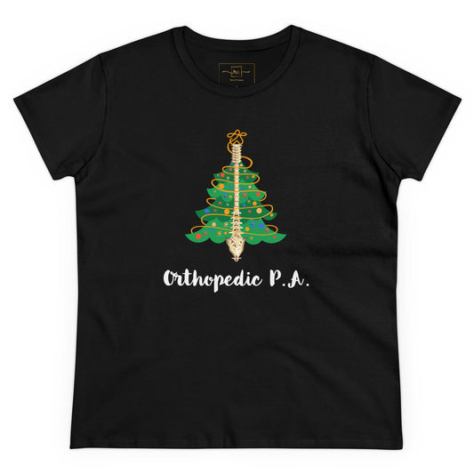 Orthopedic Physician Assistant Christmas Tree Women's Mid-weight Cotton Tee -  Medical Graphic Holiday Top