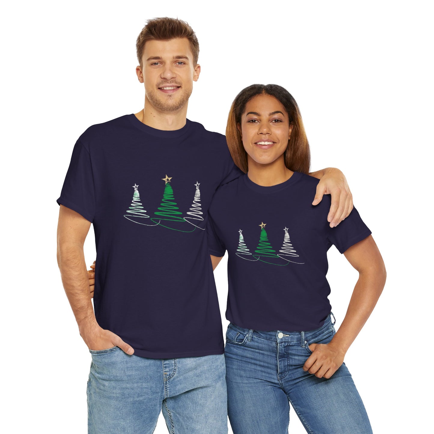 Abstract Tree Line Heavy Cotton T-shirt - Graphic Christmas Holiday Top