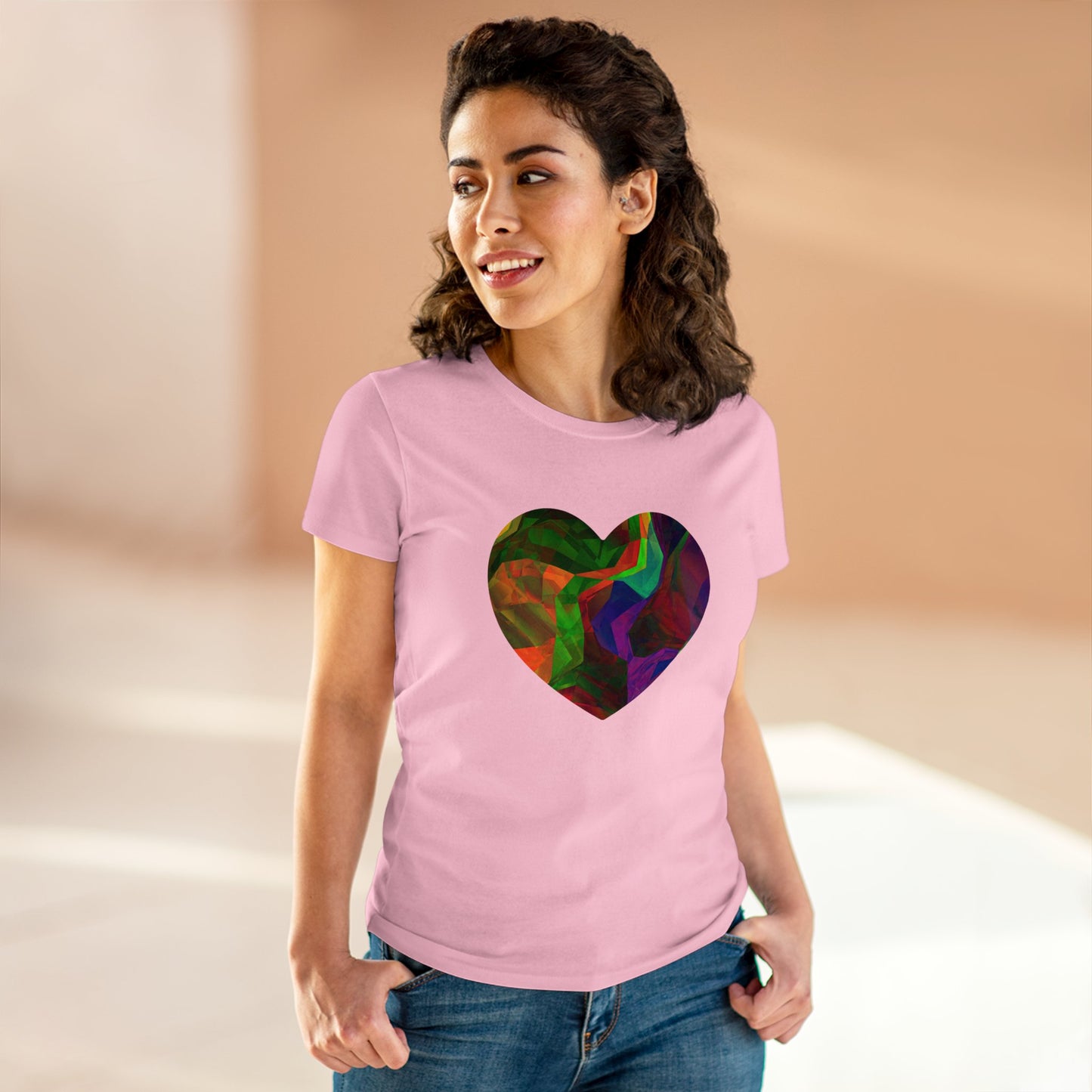 Colorful Heart Abstract Women's Mid-weight Cotton Tee - Graphic Holiday Top