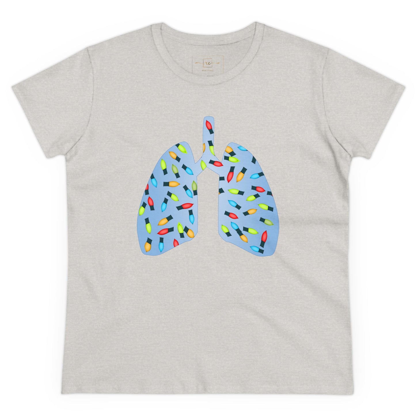 Christmas Lights Blue Lung Abstract Women's Mid-weight Cotton Tee - Graphic Holiday Top