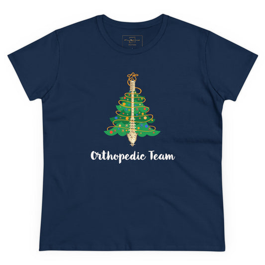 Orthopedic Team Christmas Tree Women's Mid-weight Cotton Tee -  Medical Graphic Holiday Top