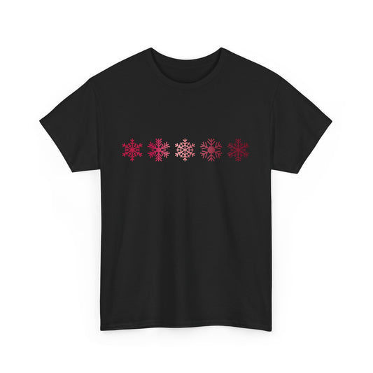 Red Snowflakes Heavy Cotton T-shirt - Graphic Holiday Top