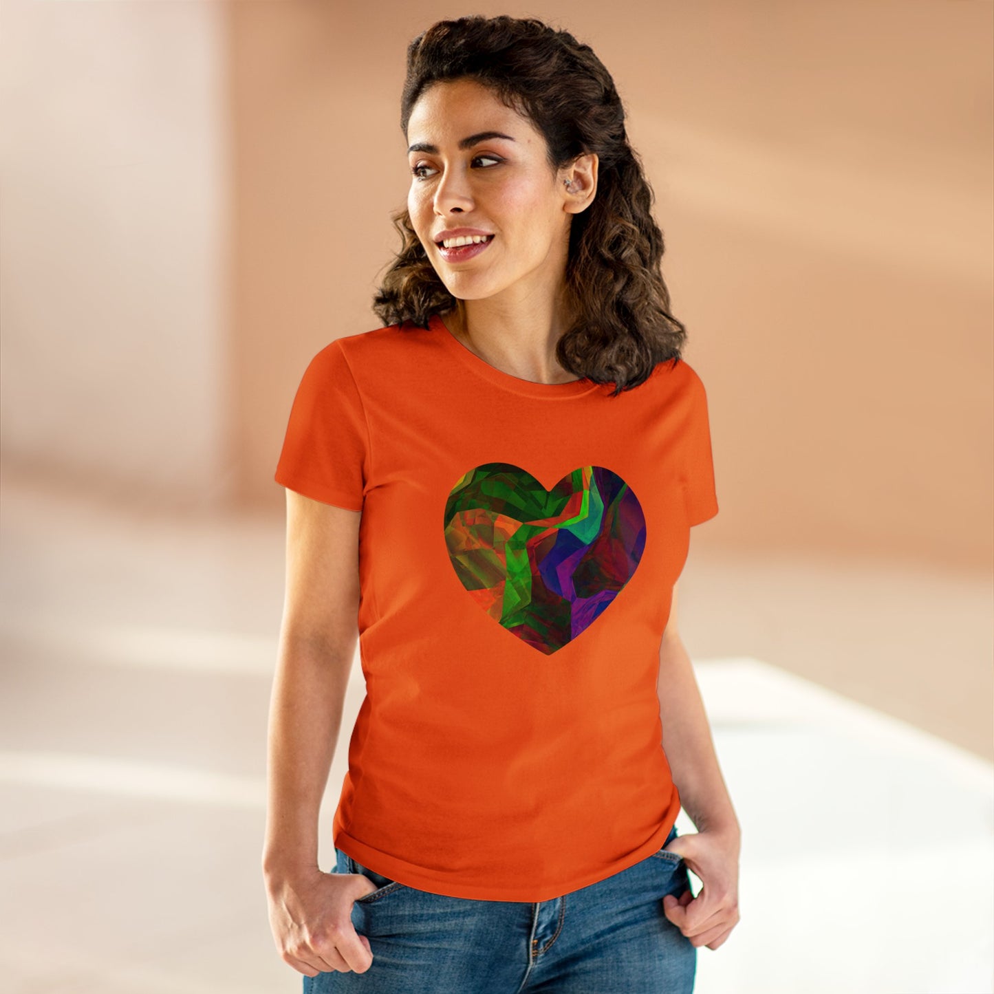 Colorful Heart Abstract Women's Mid-weight Cotton Tee - Graphic Holiday Top