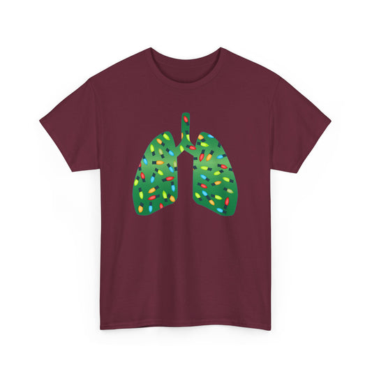 Christmas Lights Green Lung Abstract Heavy Cotton T-Shirt - Graphic Holiday Top