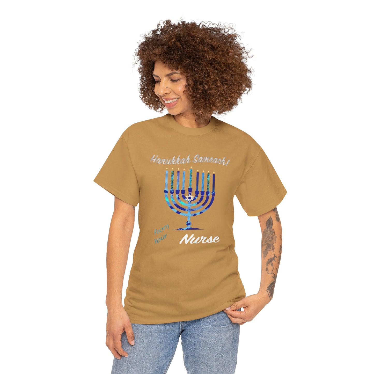 Nurse Hanukkah Sameach Menorah Heavy Cotton - Graphic Holiday Top